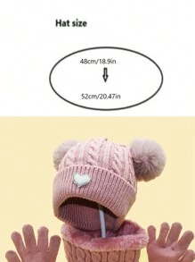 3pcs/Set Girls' Cute Heart Decor Fluffy Earmuffs With Dual Pompoms, Autumn/Winter - Love - View 3