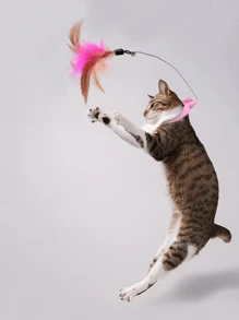 Cat Teaser Wand Toy, Automatic Feather Spinning Headgear For Cats To Self-Play Helps Release Energy - Pink - View 2