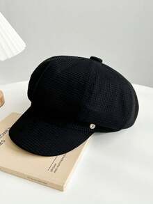 1pc   Ladies Beret Autumn And Winter Warm Hat With Brim Octagonal Hat Small Checkered Fabric Hat Outdoor Activities Friends Get Together Fashionable Hat - Multicolor - View 8