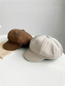 1pc   Ladies Beret Autumn And Winter Warm Hat With Brim Octagonal Hat Small Checkered Fabric Hat Outdoor Activities Friends Get Together Fashionable Hat - Multicolor - View 5