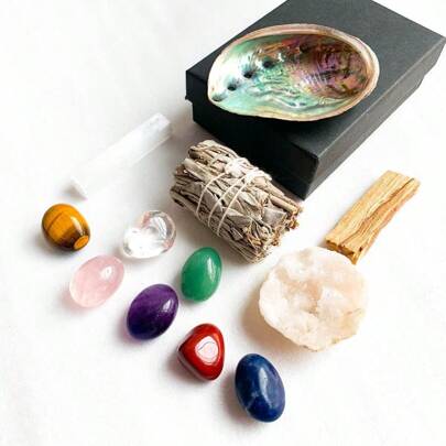 1 set naturligt, vit salvia och peruanskt heligt trä, selenit, 7 st, för hemrening, rengöringsset för, den mest perfekta presenten till familj och vänner.