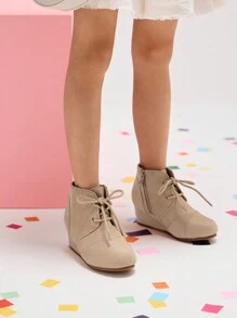 Girls Low Wedge Heel Booties Side Zipper Ankle Boots Toddler/Little Kid/Big Kid - 米色 - 查看 2