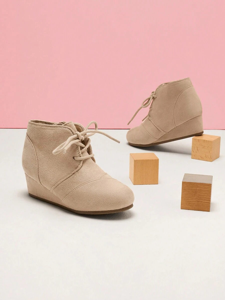 Girls Low Wedge Heel Booties Side Zipper Ankle Boots Toddler/Little Kid/Big Kid - 米色 - 查看 1