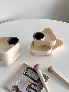 1pc Minimalist 3-Tier Triangular Rotating Makeup Brush Holder, Cosmetic Storage Box, Lipstick & Jewelry Organizer - Multicolor - View 3