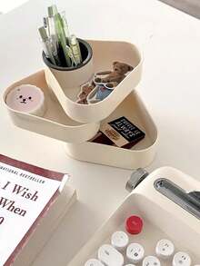 1pc Minimalist 3-Tier Triangular Rotating Makeup Brush Holder, Cosmetic Storage Box, Lipstick & Jewelry Organizer - Multicolor - View 4