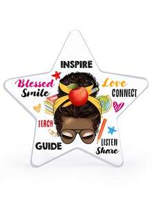 1 件女士教师感谢礼物，亚克力星形牌匾，返校礼物，适合办公室桌面装饰、圣诞派对装饰、生日装饰，感恩节、圣诞节、教师节、退休日的完美礼物 - 彩色 - 查看 1