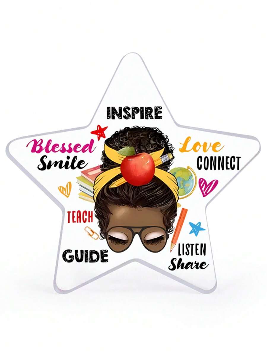 1 件女士教师感谢礼物，亚克力星形牌匾，返校礼物，适合办公室桌面装饰、圣诞派对装饰、生日装饰，感恩节、圣诞节、教师节、退休日的完美礼物 - 彩色 - 查看 1