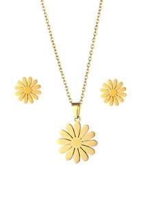3 Stücke minimalistisches Set aus Edelstahl Gänseblümchen Ohrringe und Halsketten-Anhänger