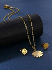 3 Stücke minimalistisches Set aus Edelstahl Gänseblümchen Ohrringe und Halsketten-Anhänger