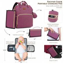 Diaper Bag Backpack With Changing Pad, Pacifier Case, Baby Bag For Boy Girl Toddler - Large, Stylish, Waterproof Travel Diaper Bag For Mom - Baby Shower Gift Christmas - Purple - View 8