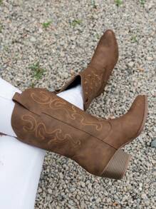Damen Mode Slip-On Stickerei Keilabsatz einfarbig Lässig Stiefel