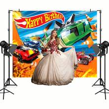 1Pc Cartoon Car Theme Happy Birthday Party Background Banner, 82.7 * 59.1/59.1 * 39.4/39.4 * 29.5 Inch Motorcycle Player Birthday Decoration Background, Suitable For Birthday Party, Cake Table Banner, Photo Booth, Cake Table Banner Party Background Decoration Props Supplies Gift - Multicolor - View 7