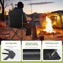 Oversized Camping Folding Chair, Heavy Duty Support 450 LBS Steel Frame Collapsible Padded Arm Chair With Cup Holder Quad Lumbar Back, Portable For Outdoor,Black