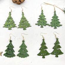 4pairs/Set Wooden Pine Tree Shaped Earrings, Christmas Tree Earrings, Gift For Women