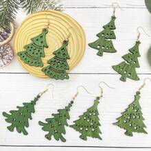 4pairs/Set Wooden Pine Tree Shaped Earrings, Christmas Tree Earrings, Gift For Women