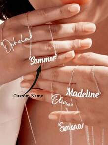 1pc Customized Necklace, Women's Stainless Steel Personalized Name Pendant Necklace, Silver Cross Chain, Multiple Font Options, Handmade Customized Jewelry, Birthday Anniversary Gift For Girlfriend, Mom, Family, Friends, Daughter, Grandparents, Suitable For Anniversary, Birthday, Daily Wear, Prom, Mother's Day, Valentine's Day, Graduation, Wedding And Other Occasions. Customized Fashion Text Necklace, Casual Street Style. - Silver - View 2