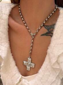 1pc 18K Gold Plated Titanium Steel Cross Water Spin Bead Chain Necklace