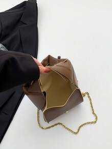 1 pieza Bolso de mano retro y aceitoso, bolso de hombro con decoración de cadena de estilo punk de casual, material de PU, correa desmontable, adecuado para uso diario de la mujer, citas, compras, viajes, Halloween, regalo de Navidad - Marrón - Ver 9