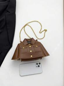 1 pieza Bolso de mano retro y aceitoso, bolso de hombro con decoración de cadena de estilo punk de casual, material de PU, correa desmontable, adecuado para uso diario de la mujer, citas, compras, viajes, Halloween, regalo de Navidad - Marrón - Ver 10