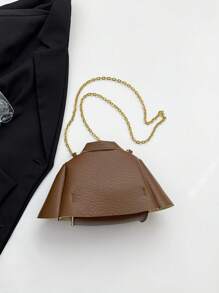 1 pieza Bolso de mano retro y aceitoso, bolso de hombro con decoración de cadena de estilo punk de casual, material de PU, correa desmontable, adecuado para uso diario de la mujer, citas, compras, viajes, Halloween, regalo de Navidad - Marrón - Ver 8