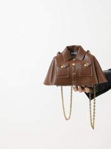 1 pieza Bolso de mano retro y aceitoso, bolso de hombro con decoración de cadena de estilo punk de casual, material de PU, correa desmontable, adecuado para uso diario de la mujer, citas, compras, viajes, Halloween, regalo de Navidad - Marrón - Ver 4