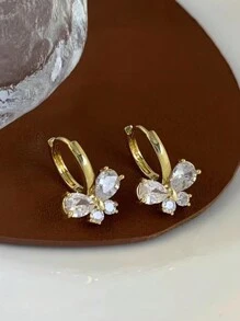 1對時尚蝴蝶鑲嵌鑽石耳環，多用途日常耳釘 - 金色 - 查看 3