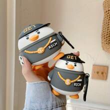 Cute Apple Grey Duck Cartoon Rich Duck Airpods 1/2/Pro/3 Bluetooth Earphone Protective Case, Christmas Gift For Women/Men/Adults