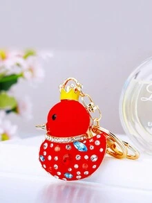 Rhinestone Cute Small Yellow Duck Keychain, Handbag Charm, Car Key Ring, Creative Gift, Metal Pendant For Purse - Multicolor - View 4