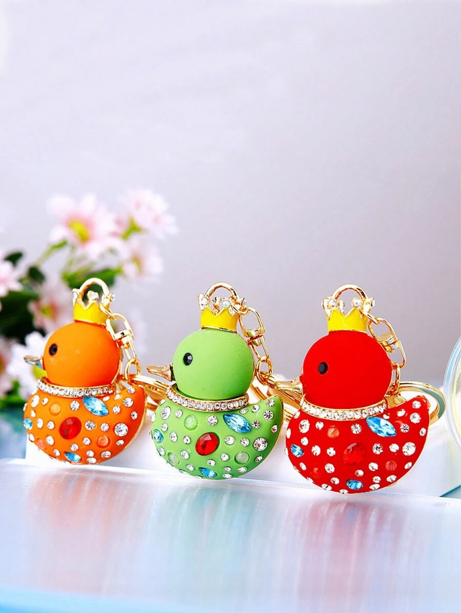 Rhinestone Cute Small Yellow Duck Keychain, Handbag Charm, Car Key Ring, Creative Gift, Metal Pendant For Purse - Multicolor - View 1