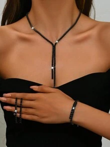 4pcs/Set Bridal Zirconia Jewelry Set - Necklace, Earrings, Bracelet Sparkling & Elegant Tassel Jewelry Set, Suitable For Wedding Party Accessories