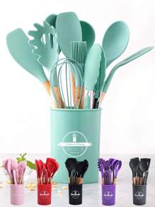 4/12 Pieces, Silicone Set, Heat-Resistant Silicone Kitchenware Set, Equipped With Spatula, Scraper, Oil Brush, Egg Beater, Food Clip, Strainer, Soup Spoon, Very Suitable For Cooking And Baking, Kitchen Small Tools. - Multicolor - View 1