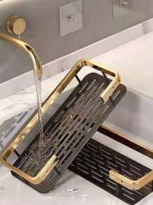 1pc Bathroom Wall Mounted Storage Rack Without Drilling, Load-Bearing Capacity Around 4kg