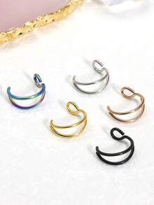 Stainless Steel Seven Color Classic Double Layered Asymmetrical Fish Hook Nose Ring Minimalist Combination - C-shaped Nose Ring - View 1