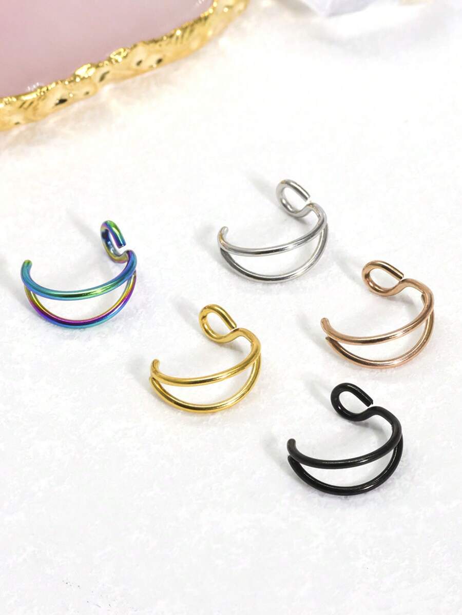 Stainless Steel Seven Color Classic Double Layered Asymmetrical Fish Hook Nose Ring Minimalist Combination - C-shaped Nose Ring - View 1