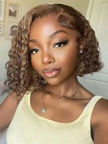 Wigs Bye Bye Knots 7x5 Glueless Water Wave Short Bob Wig Honey Blonde Highlight Pre Bleached Pre Cut Pre Plucked Lace Closure Wig Human Hair Wig Ready To Wear Unice Hair