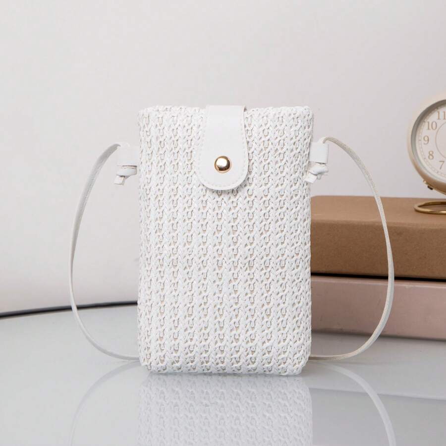 Fashionable Woven Grass Phone Bag Crossbody Bag, Vacation Essentials, Perfectly Matching With Beach Accessories Women, Beach Necessities,Beach Essentials,Beach Stuff & Summer Essentials, Hottest Beach Bags