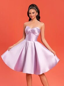 Smilprince Elegant Tube Purple Strapless Satin A-Line Short Dress, Dress Elegant Party, Prom Dresses For Women, Cocktail Dress