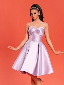 Smilprince Elegant Tube Purple Strapless Satin A-Line Short Dress, Dress Elegant Party, Prom Dresses For Women, Cocktail Dress