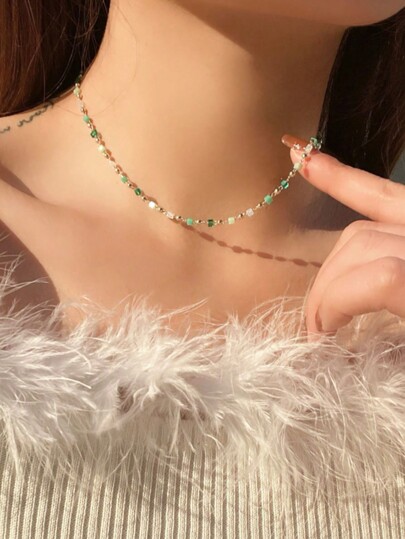 Dopamine Crystal Necklace For Women, Minimalist Delicate Choker Necklace