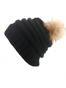 1pc Unisex Y2K Style Fashionable Solid Color Pom Pom Knit Beanie Hat, Suitable For Street, Party, Autumn Winter Outdoor, Warm