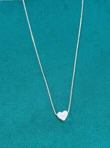 Solid Mini Heart Necklace In 925 Silver - Bạc - Xem 3