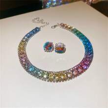 1set Crystal Necklace And Earring Jewelry Set