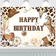 1pc, Western Cowboy Rectangle - Perfect For Birthday Party Photography, Americana Theme Decorations, Cake Table Banner, And Photo Studio Props Easy To Use, And Unique Animal Design, Christmas - Multicolor - View 4