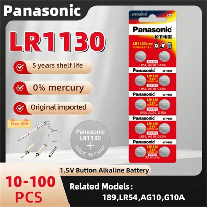 Panasonic 10-100pcs Original Panasonic 189 LR1130 AG10 SR1130 389 V10GA LR54 SR54 Alkaline Button Cell Battery For Watch Calculator Toy