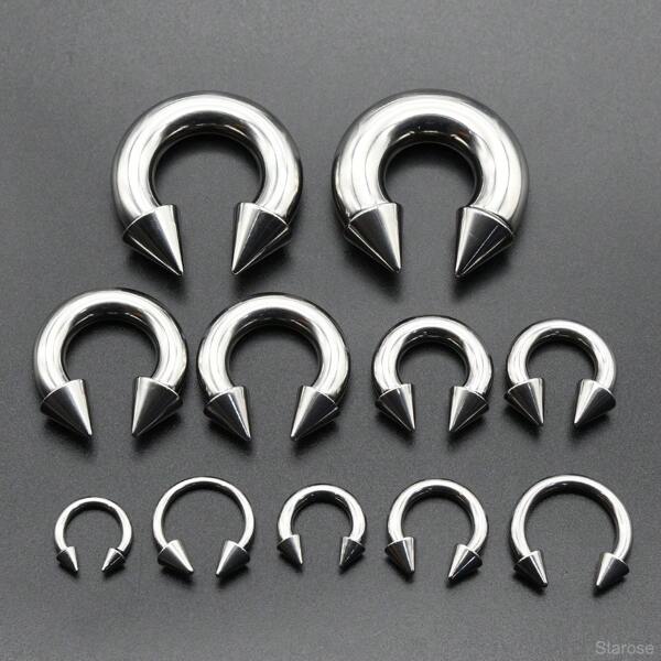 1 Piece Unique Spike 10G~00G Large Size Circular Horseshoe Ring Earweight Internally Threaded 316L Stainless Steel Nose Piercing Septum Ring Men Tunnels And Plugs Heavy Cone Lobe Piercing Ear Jewelry