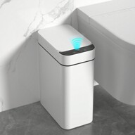 Ljia Automatic Motion Sensor Bathroom Trash Can With Lid, 2.7 Gallon/4 Gallon Touchless Trash Bin, Electric Waterproof Narrow Small Rubbish Can, Smart Plastic Slim Garbage Can Small White& Grey Wastebasket For Kitchen, Toilet, Office, Rv, Bedroom, Living Room