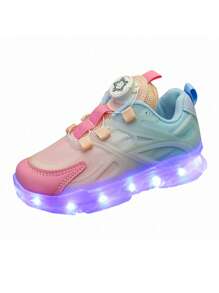 Zapatillas con LED recargables por USB que se iluminan en 7 colores, zapatos de malla con luces para primavera y otoño, para padres e hijos, niños, mediana edad/infantil, niños/niñas, estudiantes de primaria, uso casual, deportes y baile callejero, con botón giratorio