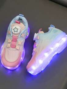 Zapatillas con LED recargables por USB que se iluminan en 7 colores, zapatos de malla con luces para primavera y otoño, para padres e hijos, niños, mediana edad/infantil, niños/niñas, estudiantes de primaria, uso casual, deportes y baile callejero, con botón giratorio