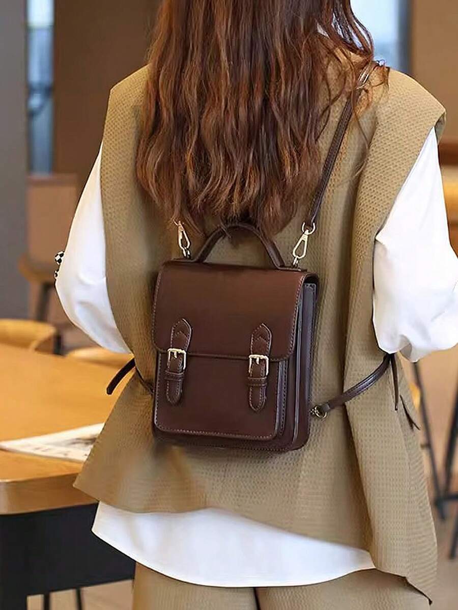 JK Uniform Bag Retro British Style Niche Design Small Bag Women's Handheld Crossbody Bag Backpack Small Backpack, School Backpack - Coffee Brown - View 1