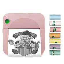 Máy in bỏ túi mini, có giấy dán màu 7 cuộn và giấy 1 cuộn bên trong máy in, máy in nhiệt di động để dán nhãn dán, nhãn, ghi nhớ văn bản, biên lai, máy in ảnh, 203 dpi, in quà tặng không mực BT, máy in không dây tương thích với iOS và Android - C17Hồng với nhãn dán màu 7Rolls - Xem 12